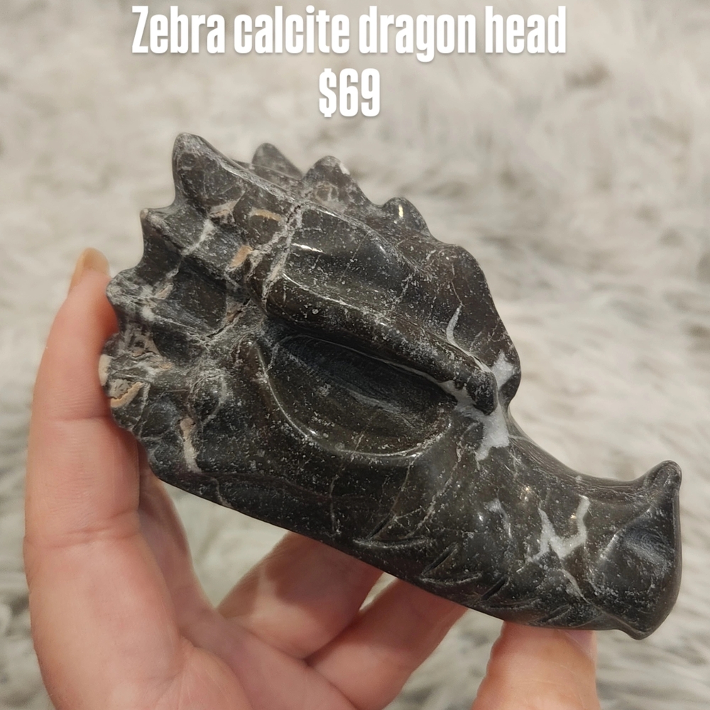 Zebra Calcite Dragon Head Sculpture